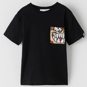 Zara Looney Tunes Black SS20 Boys T-Shirt With Taz on the Pocket Size 8